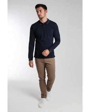 BoohooMAN Steel & Jelly Navy Honeycomb Jersey Long Sleeve Polo - Blue