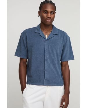 Boohoo Oversized Boxy Revere Towelling Shirt - Blue