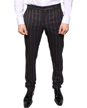 BoohooMAN Dolce & Gabbana Pinstripe Dress Pants- Brown - Blue