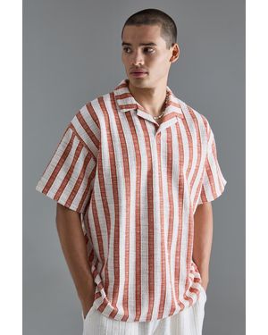 BoohooMAN Oversized Revere Textured Stripe Polo - Multicolour