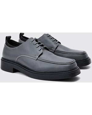 BoohooMAN Faux Leather Contras Stitch Derby Shoes - Gray