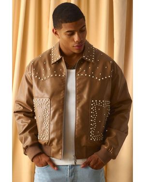 BoohooMAN Boxy Fit Embellished Pu Western Jacket - Brown