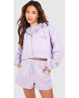 BoohooMAN Dsgn Studio Sports Club Bubble Boxy Crop Hoodie - Purple