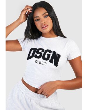 BoohooMAN Dsgn Studio Towelling Applique Fitted T-shirt - White