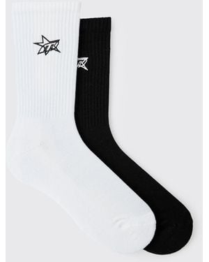 BoohooMAN 2 Pack M Star Embroidered Sport Socks - Black