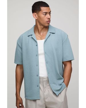BoohooMAN Oversized Textured Revere Shirt - Blue