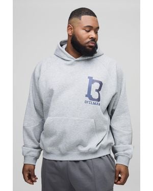 BoohooMAN Plus 13 Print Oversized Varsity Hoodie - Grey
