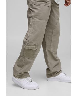 BoohooMAN Relaxed Twill Carpenter Cargo Cropped Pants - Gray