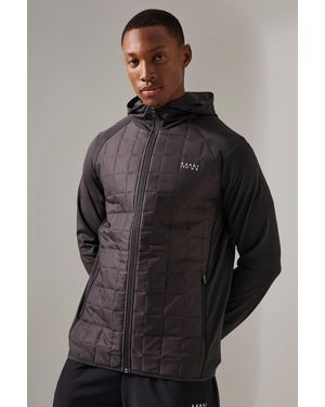 BoohooMAN Active Plaid Quilted Zip Through Hoodie - Black