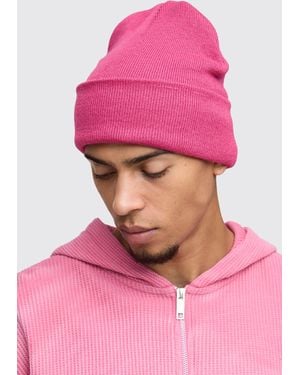 BoohooMAN Flat Knit Classic Beanie - Pink