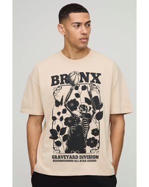 BoohooMAN Oversized Bronx Gothic Floral Print T-shirt - Natural