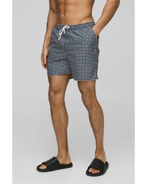 Boohoo Bañador De Largo Medio Con Estampado De Cuadros - Azul