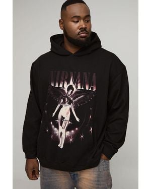 BoohooMAN Plus Oversized Nirvana License Print Hoodie - Black