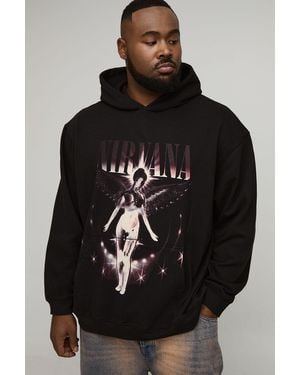 BoohooMAN Plus Oversized Nirvana License Print Hoodie - Black