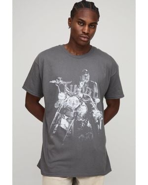 BoohooMAN Charcoal Oversized Rhinestone Tupac License Graphic T Shirt - Grey