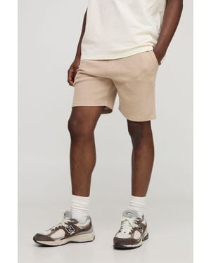 BoohooMAN Elasticated Waist Slim Fit Waffle Shorts - Natural