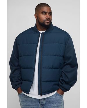 BoohooMAN Plus Regular Fit Quilted Scuba Sleeve Puffer - Blue