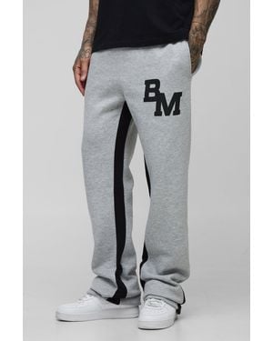 BoohooMAN Tall Slim Stacked Bm Print Gusset Joggers - Grey