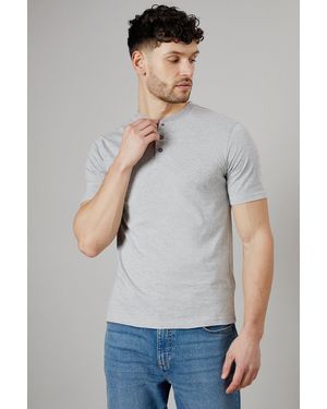 BoohooMAN Grey Marl Grandad Neck T-shirt