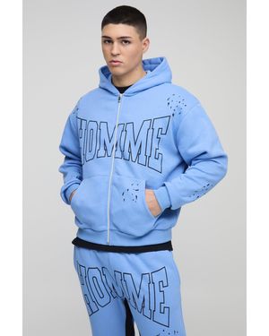 BoohooMAN Oversized Boxy Paint Splatter Homme Hoodie in Blue for Men Lyst UK