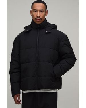 BoohooMAN Hooded Matte Puffer Jacket In Black - Blue