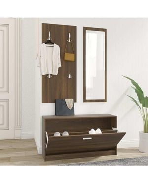 BoohooMAN Berkfield Home 3-in-1 Shoe Cabinet Set Brown Oak Engineered Wood - Natural