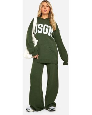 BoohooMAN Dsgn Studio Knitted Oversized Hoodie And Wide Leg Trouser Set - Green