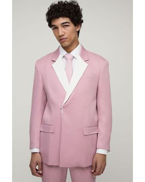 BoohooMAN Straight Fit Contrast Panel Suit Blazer - Rosa