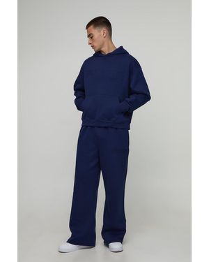 Boohoo Oversized Boxy Worldwide Embossed Hooded Tracksuit - Blue