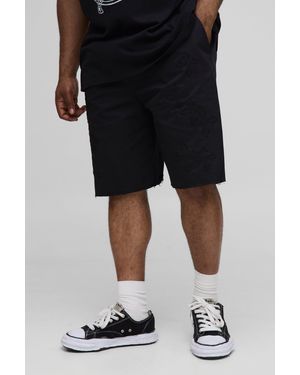 Boohoo Plus Relaxed Fit Elasticated Waist Applique Shorts - Black