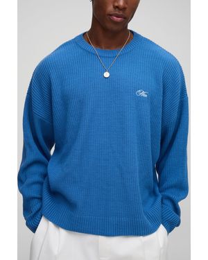 BoohooMAN Kastiger gerippter Oversize Man Pullover - Blau