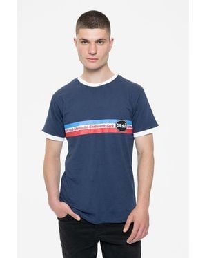 BoohooMAN Oasis 1996 Tour Horizontal Stripes Ringer T Shirt - Blue
