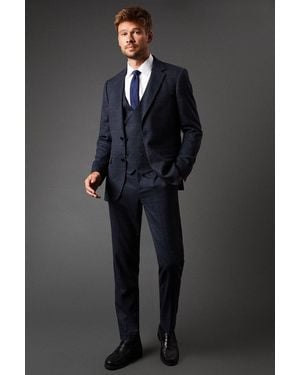 BoohooMAN Navy Slim Fit Tweed Look Check Trousers - Black