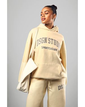 BoohooMAN Dsgn Studio Sports Club Oversized Hoodie - Natural