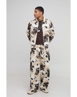 BoohooMAN Boxy Denim Cow Print Bomber Jacket - White