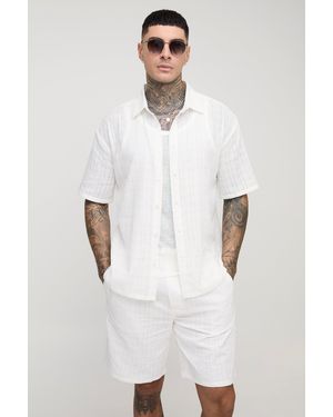 BoohooMAN Tall Oversized Textured Slub Shirt & Relaxed Short Set - White
