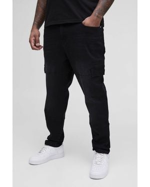 BoohooMAN Plus Slim-Fit Cargo-Jeans mit Naht-Detail - Schwarz
