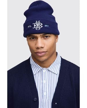 BoohooMAN Embroidered Beanie - Blue