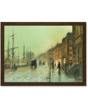 BoohooMAN Artery8 John Atkinson Grimshaw Glasgow Docks 1881 Old Master Painting Artwork Framed Wall Art Print A4 - Green