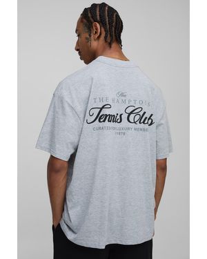 BoohooMAN Oversized Hamptons Tennis Club Puff Print T-Shirt - Blue