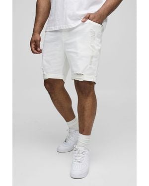 BoohooMAN Plus Skinny Stretch Ripped Jean Shorts - White