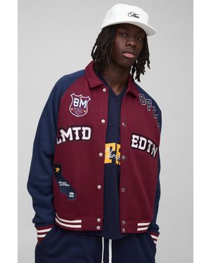 Boohoo Oversized Boxy Limited Edition Jersey Varsity Jacket - Red