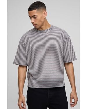 BoohooMAN Oversized Boxy Rib Stripe T-shirt - Grey