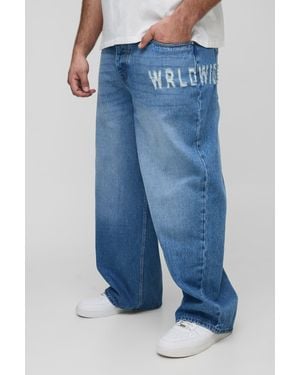BoohooMAN Plus Wrldwide Distressed Relaxed Fit Jeans - Blue