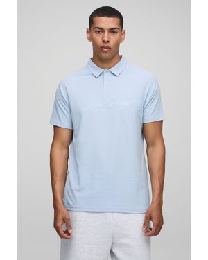 Boohoo Regular Fit Homme Raglan Embroidered Pique Polo - Blue