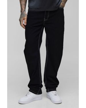 BoohooMAN Tall Straight Rigid Contrast Stitch Jeans - Black