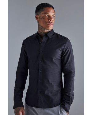 BoohooMAN Long Sleeve Stretch Fit Shirt - Blue