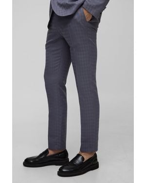 BoohooMAN Pantalón Pitillo Con Estampado De Pata De Gallo - Azul
