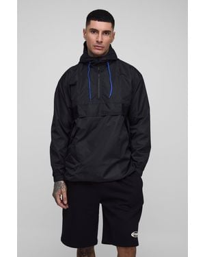 BoohooMAN Tall Oversized Hooded Half Zip Windbreaker - Blue