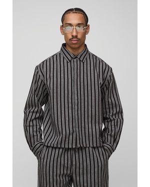 BoohooMAN Oversized Boxy Stripe Long Sleeve Shirt - Grey